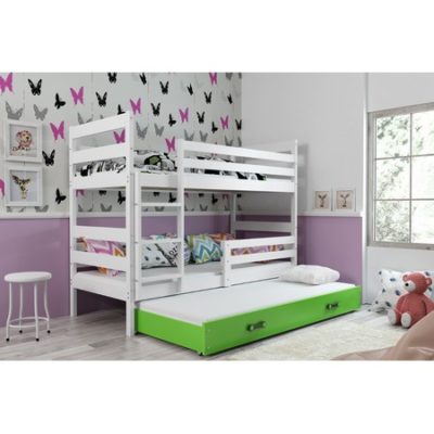 Dětská patrová postel s výsuvnou postelí ERYK 190x80 cm Zelená Bílá