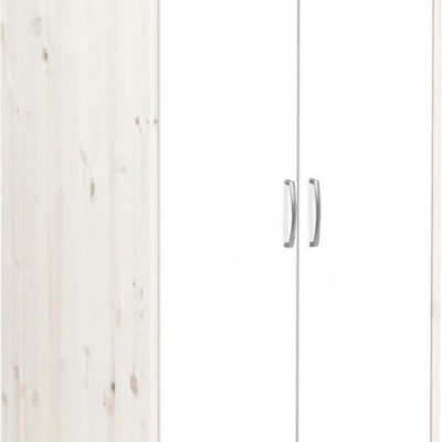 Bílá dětská šatní skříň s lakovanými dveřmi z borovicového dřeva Flexa Classic