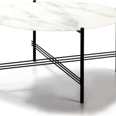 Bílo-černý konferenční stolek se skleněnou deskou v mramorovém dekoru Marckeric