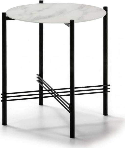 Bílo-černý odkládací stolek se skleněnou deskou v mramorovém dekoru Marckeric
