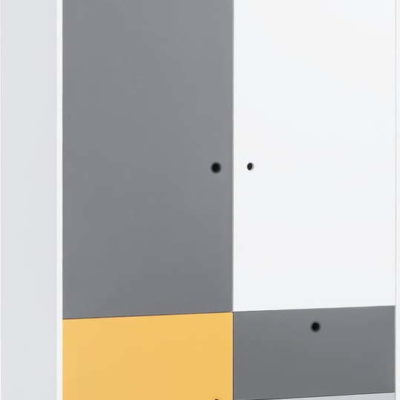 Bílošedá dvoudveřová šatní skříň se žlutým detailem Vox Concept