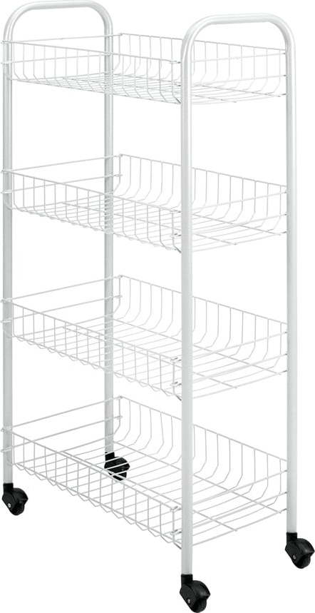 Bílý pojízdný stojan s 4 policemi Metaltex Pisa