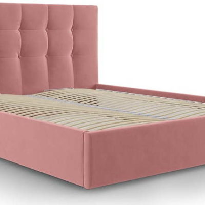 Růžová sametová dvoulůžková postel Mazzini Beds Nerin