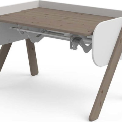Tmavě hnědo-bílý psací stůl z borovicového dřeva s nastavitelnou výškou Flexa Woody