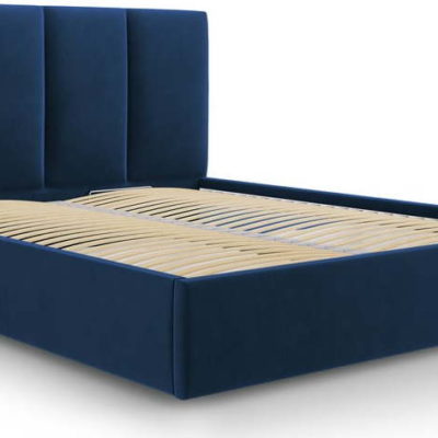 Tmavě modrá sametová dvoulůžková postel Mazzini Beds Juniper