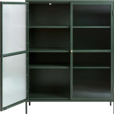 Zelená kovová vitrína Unique Furniture Bronco