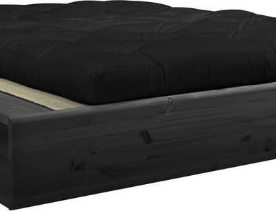 Černá dvoulůžková postel z masivního dřeva s černým futonem Double Latex a tatami Karup Design