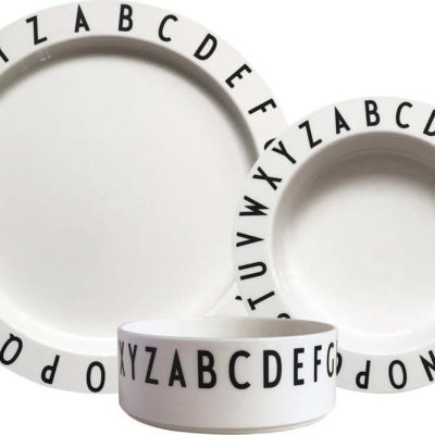 3dílná sada dětského bílého nádobí Design Letters Eat & Learn