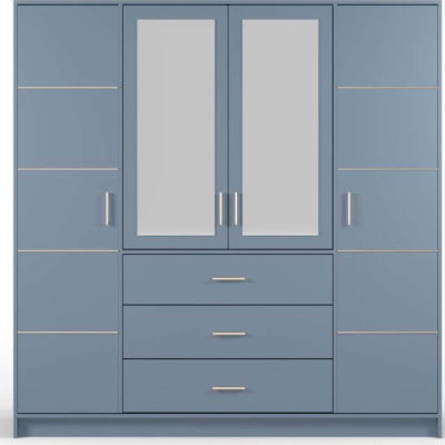 Modrá šatní skříň se zrcadlem 196x200 cm Burren - Cosmopolitan Design