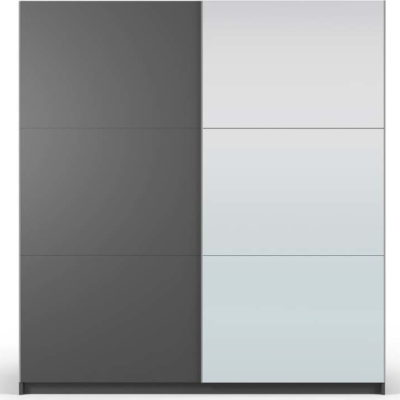 Tmavě šedá šatní skříň se zrcadlem a s posuvnými dveřmi 200x215 cm Lisburn - Cosmopolitan Design