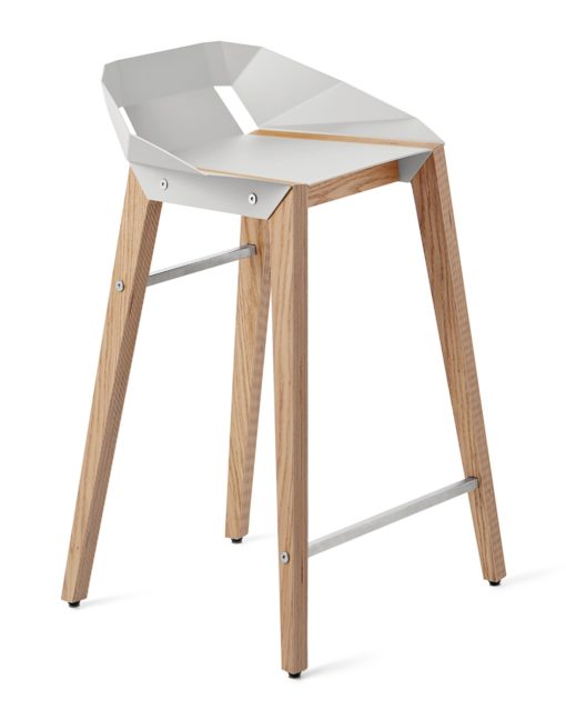 Bílá hliníková barová židle Tabanda DIAGO 62 cm s dubovou podnoží