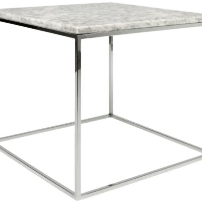 Bílý mramorový konferenční stolek TEMAHOME Gleam 50 x 50 cm s chromovanou podnoží