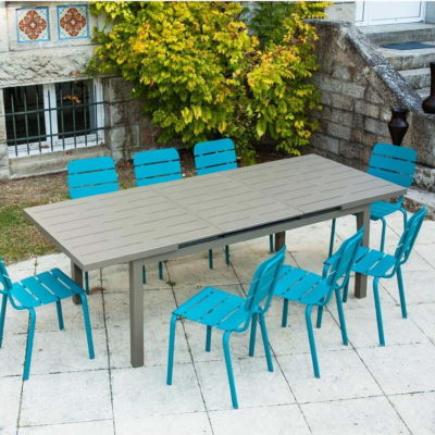 Modro-hnědý hliníkový zahradní jídelní set pro 8 Typon - Ezeis