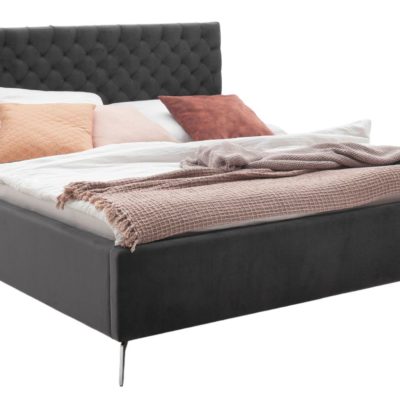 Antracitově šedá sametová dvoulůžková postel Meise Möbel La Maison 180 x 200 cm s chromovanou podnoží