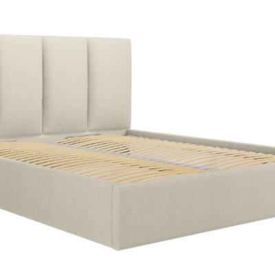 Béžová látková dvoulůžková postel MICADONI Pyla 180 x 200 cm s úložným prostorem