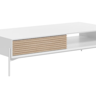 Bílý jasanový konferenční stolek Kave Home Marielle 147 x 70 cm s kovovou podnoží