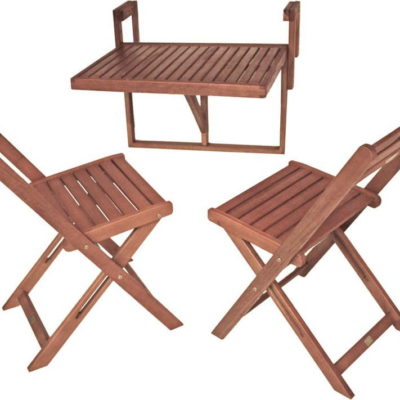 Set 2 židlí a závěsného stolku z eukalyptového dřeva ADDU Balcony Berkeley