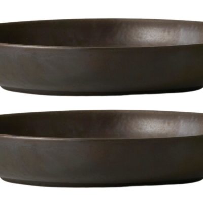 Set dvou tmavě hnědo šedých porcelánových hluboký talířů MENU NEW NORM 20