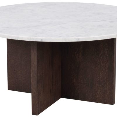 Bílý mramorový konferenční stolek ROWICO BROOKSVILLE 90 cm s hnědou podnoží