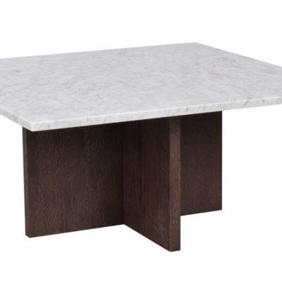 Bílý mramorový konferenční stolek ROWICO BROOKSVILLE 90 x 90 cm s hnědou podnoží