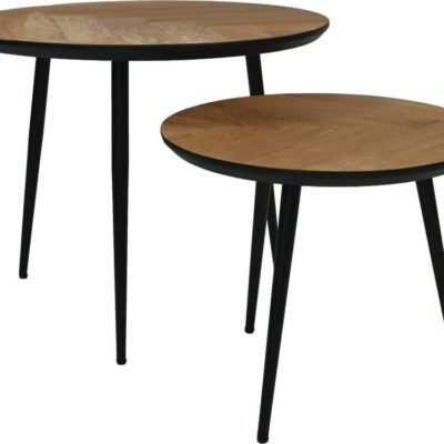 Černé kulaté konferenční stolky v sadě 2 ks z dubového dřeva ø 60 cm Fishbone - HSM collection