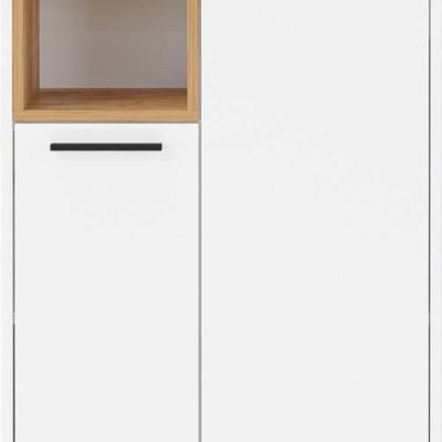 Bílá vysoká koupelnová skříňka v dekoru dubu 59x118 cm Loria - Germania
