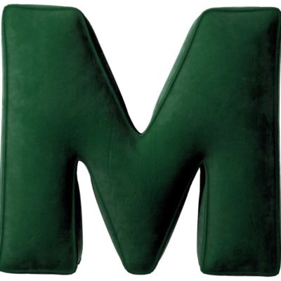 Yellow Tipi Tmavě zelený sametový polštář písmeno M 40 cm