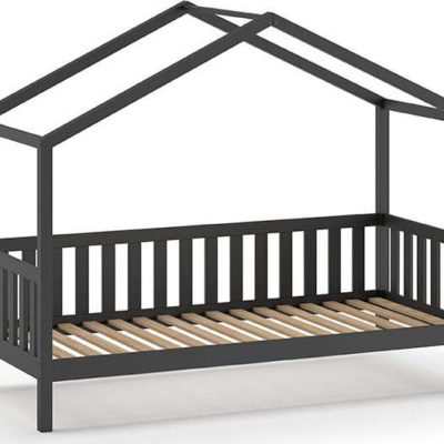 Antracitová domečková dětská postel z borovicového dřeva 90x200 cm DALLAS – Vipack