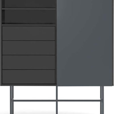 Černo-antracitová vysoká komoda s posuvnými dveřmi 120x140 cm Nube – Teulat