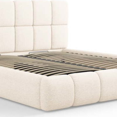 Béžová čalouněná dvoulůžková postel s úložným prostorem s roštem 160x200 cm Bellis – Micadoni Home