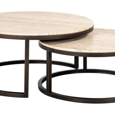 Set dvou travertinových konferenčních stolků Richmond Avalon 85/70 cm