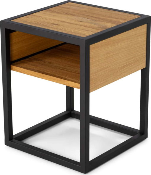 Černý/v přírodní barvě noční stolek s deskou z dubového dřeva s poličkami Diva – Spinder Design