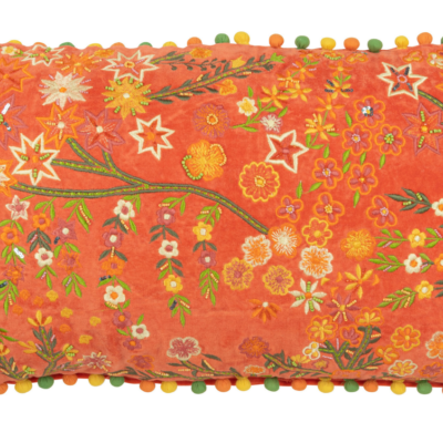 Oranžový sametový polštář J-line Florry 65 x 35 cm