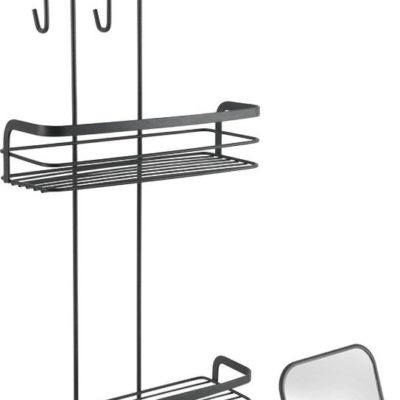 Matně černá závěsná ocelová koupelnová polička Lava – Metaltex